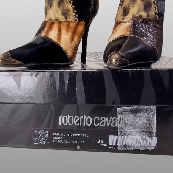 Roberto Cavalli Signature Pony Hair Calfskin Jaguar Print Boots 36 with Box - Picture 9 of 16